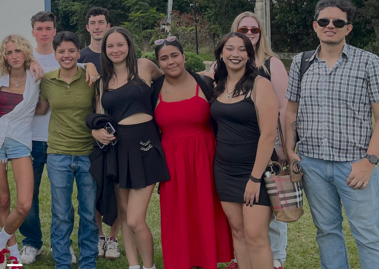 Students pose outside in Brazil